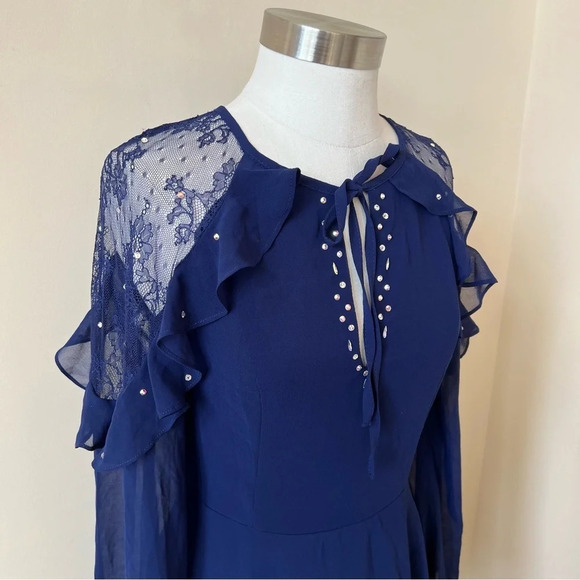 Lulus city of love long sleeve chiffon ruffle skater dress 5790 - Picture 5 of 10